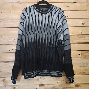 Protege Collection Vintage 90s 3D Textured Knit Sweater Mens Large Gray Black